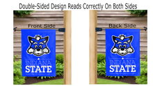 Load image into Gallery viewer, sycamore sam logo reading correctly on both sides of indiana state garden flag
