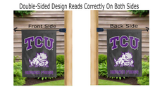 Load image into Gallery viewer, TCU horned frogs logo reading correctly on both sides of garden flag
