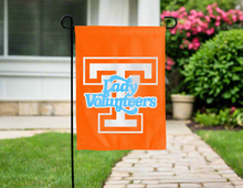 Load image into Gallery viewer, Tennessee Lady Volunteers garden flag hung outside for yard decor