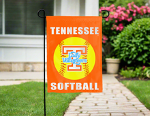 Load image into Gallery viewer, Tennessee Softball Garden Flag hung outside the driveway for yard decor