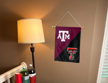 Load image into Gallery viewer, Texas A&M Texas Tech House divided garden flag hung inside college dorm for man cave decor