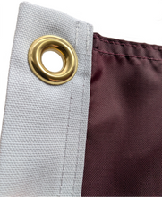 Load image into Gallery viewer, Gold Metal grommet on white sleeve of maroon Texas A&M University Applique Flag