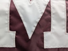Load image into Gallery viewer, White Stitched M logo of Texas A&M University Applique Flag with two metal grommets