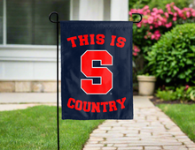 Load image into Gallery viewer, blue Syracuse University garden flag with this is S country logo for decor