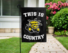 Load image into Gallery viewer, This is WSU shockers country garden flag hung outside for yard decor