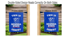 Load image into Gallery viewer, this is Georgia State Country logo reading correctly on both sides of double sided garden flag