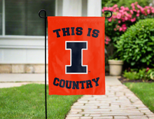 Load image into Gallery viewer, double sided garden flag with this is Illinois fighting illini logo for yard decor