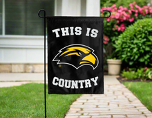 Load image into Gallery viewer, this is southern miss country garden flag hung outside for yard decor
