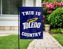 Load image into Gallery viewer, double sided garden flag with this is toledo country logo for yard decor