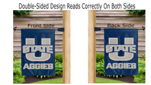 Load image into Gallery viewer, u state aggies logo reading correctly on both sides of blue garden flag