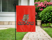 Load image into Gallery viewer, University of Houston Victoria Garden Flag hung outside for yard decor
