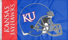 Load image into Gallery viewer, blue and red university of kansas football flag for man cave decor