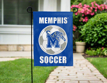 Load image into Gallery viewer, blue university of memphis soccer garden flag hung for yard decor