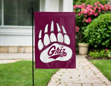 Load image into Gallery viewer, University of Montana Garden flag with Griz Paw logo for yard decor