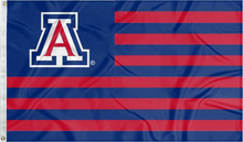 Load image into Gallery viewer, 3x5 University of Arizona flag with seven blue stripes six red stripes and two metal grommets for indoor home decor
