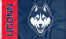 Load image into Gallery viewer, 2 Panel Red and navy 3x5 foot University of Connecticut (UCONN) Huskies 2 Panel 3x5 Flag with two metal grommets