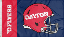 Load image into Gallery viewer, Blue and red two striped University of Dayton Flyers Football flag and two metal grommets
