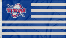 Load image into Gallery viewer, 3x5 foot wide University of Detroit Mercy flag with seven blue stripes six grey stripes and two metal grommets