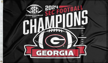 Load image into Gallery viewer, Black 3x5 foot wide University of Georgia SEC Football Championship 2024 Champions 3x5 Flag with Two Metal Grommets