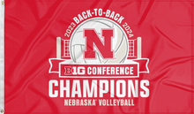 Load image into Gallery viewer, Red 3x5 feet wide University of Nebraska Huskers BIG Ten Conference Volleyball 2024 Champions Flag with two metal grommets