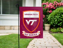 Load image into Gallery viewer, Virginia Tech Go Hokies and shield logo garden flag for yard decor
