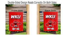 Load image into Gallery viewer, WKU hilltoppers logo reading correctly on both sides of garden flag