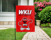 Load image into Gallery viewer, western kentucky university garden flag hung outside for yard decor