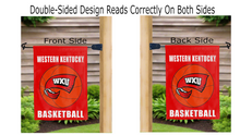Load image into Gallery viewer, WKU basketball logo reading correctly on both sides of garden flag