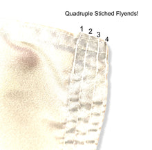 Load image into Gallery viewer, Quadruple stitched flyends of White 3x5 foot wide Auburn Flag with blue and orange AU Logo and Two Metal Grommets