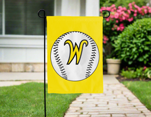 Load image into Gallery viewer, gold wichita state baseball garden flag hung outside for yard decor