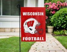 Load image into Gallery viewer, wisconsin badgers football garden flag hung outside for yard decor