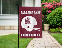 Load image into Gallery viewer, maroon alabama a&m football garden flag hung outside for yard decor