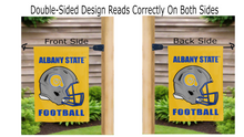 Load image into Gallery viewer, albany state football logo reading correctly on both sides of gold double sided garden flag