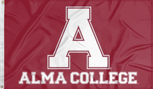Load image into Gallery viewer, red alma college flag for college dorm decor