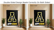 Load image into Gallery viewer, app state mountaineers logo reading correctly on both sides of black double sided house flag