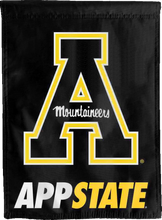 Load image into Gallery viewer, black appalachian state mountaineers double sided house flag for college dorm decor