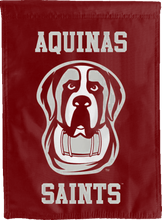 Load image into Gallery viewer, red aquinas college double sided house flag hung outside for man cave decor