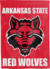 Load image into Gallery viewer, red arkansas state red wolves double sided house flag for man cave decor