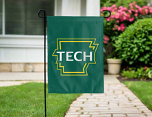 Load image into Gallery viewer, green arkansas tech university garden flag with new school logo for yard decor