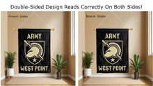 Load image into Gallery viewer, army west point logo reading correctly on both sides of black double sided house flag