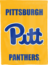 Load image into Gallery viewer, back side of blue and gold pittsburgh panthers double sided house flag for man cave decor