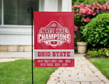 Load image into Gallery viewer, back side of ohio state football nine time national champions 2024 double sided garden flag for yard decor