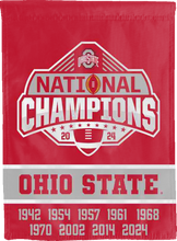 Load image into Gallery viewer, back side of ohio state football nine time national champions 2024 double sided house flag for man cave decor