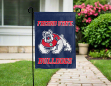Load image into Gallery viewer, back side of red and blue fresno state university double sided garden flag for yard decor