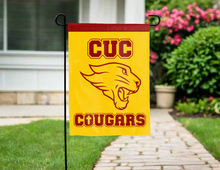 Load image into Gallery viewer, back side of red and gold cuc cougars double sided garden flag for yard decor