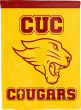 Load image into Gallery viewer, back side of red and gold cuc cougars double sided house flag for game day decor