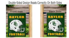 Load image into Gallery viewer, baylor football logo reading correctly on both sides of green double sided garden flag