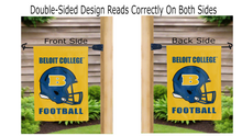 Load image into Gallery viewer, beloit college football logo reading correctly on both sides of gold double sided garden flag