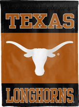 Load image into Gallery viewer, black and orange texas longhorns double sided house flag for college dorm decor