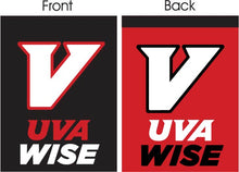 Load image into Gallery viewer, black and red double sided house flag with uva wise logo for man cave decor